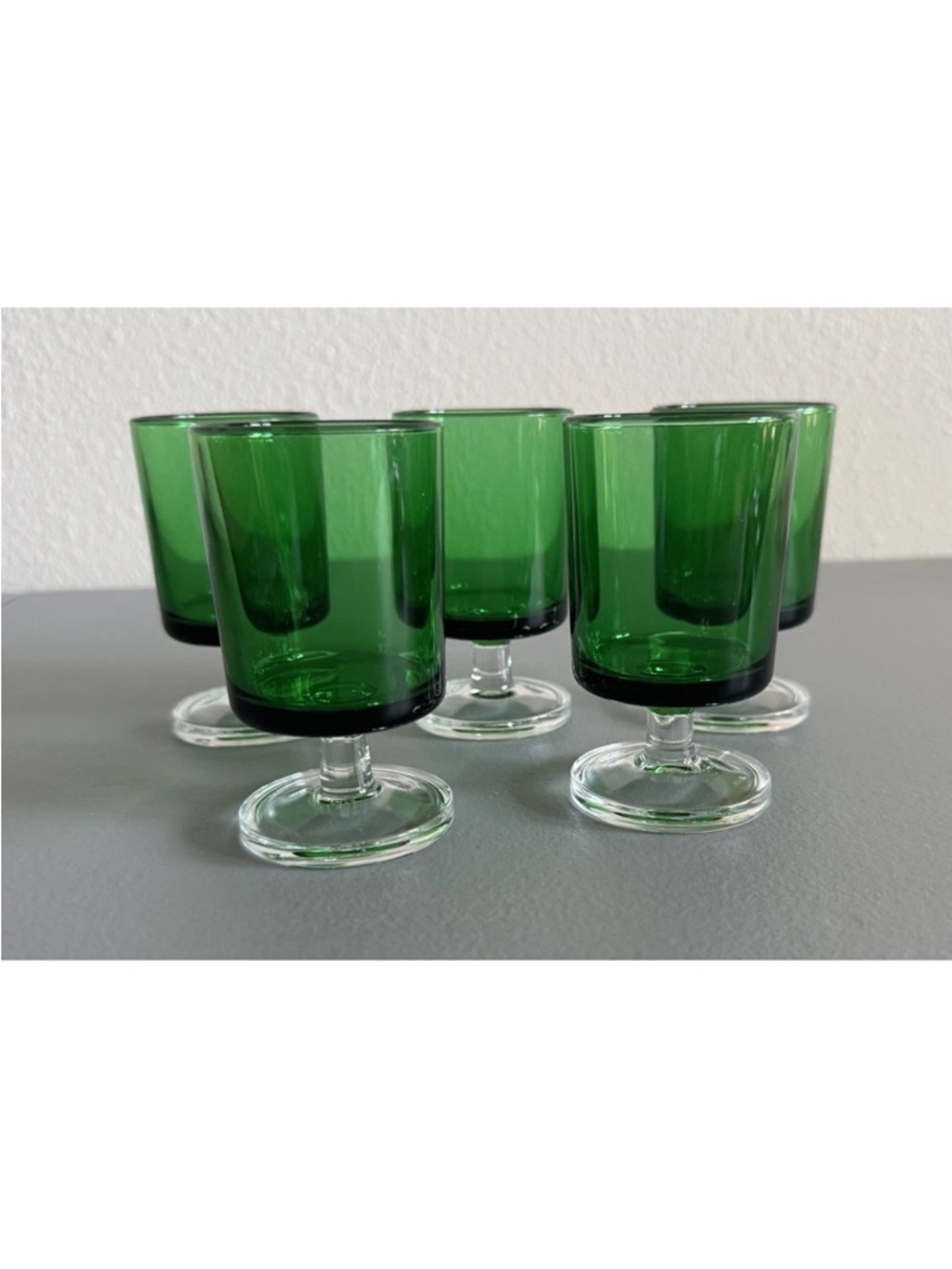 Vintage Luminarc France Cavalier Emerald Green Juice Wine Glass Set of 5 MCM